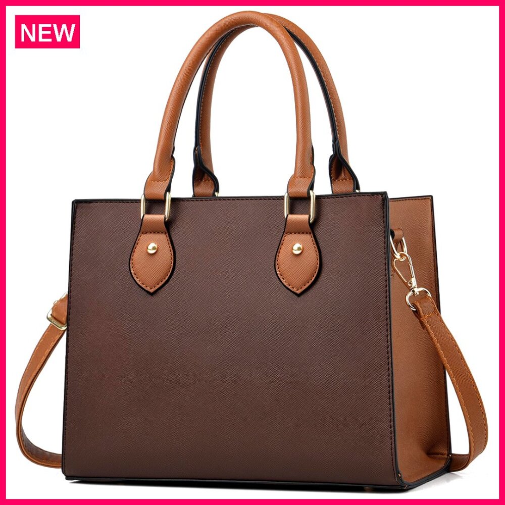 Pu Leather Tote Crossbody Bag With Adjustable Strap Multi-Pocket Design